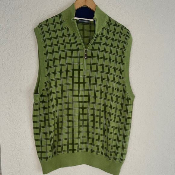 Alan Flusser Golf Plaid Sweater Vest Preppy Caddyshack Large Outdoor 1/4 Zip - Picture 1 of 8